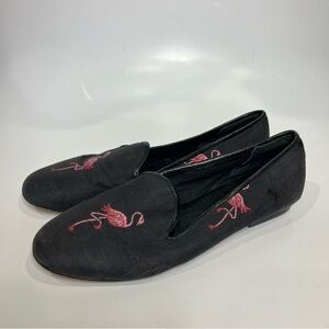 Zalo Anthropologie‎ black pink flamingo flats women’s size 9 artistic indie